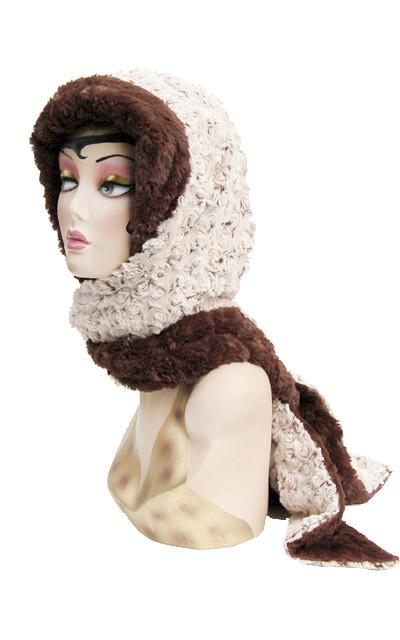Rosebud in Brown with Chocolate Luxury Faux Fur Hoody Scarf
