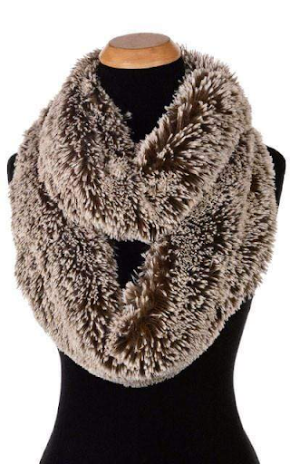 Silver Tip Fox in Brown Luxury Faux Fur Infinity Scarf