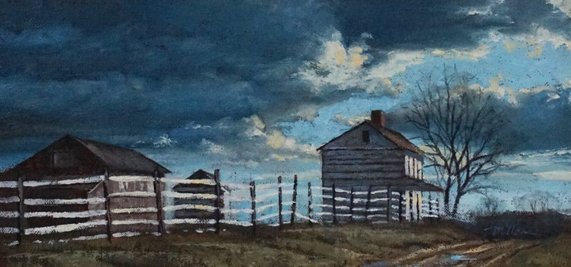 The Coming Storm (Klingle Farm), oil on panel, 6x12", By Harold Miller