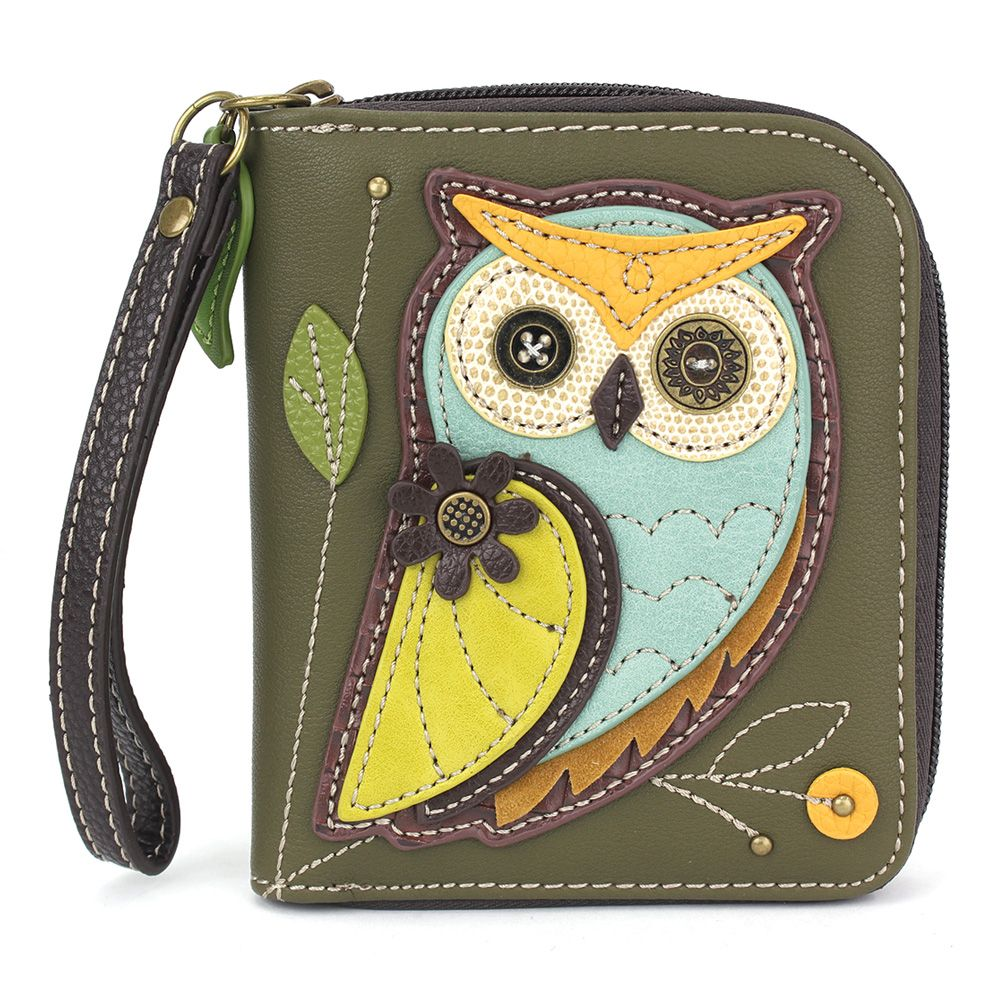 Owl A Zip-Around Wallet in Olive