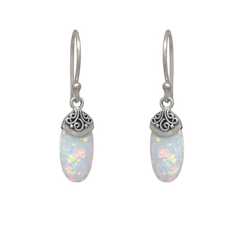 Sterling Silver Oval Dangle with Opal Earrings