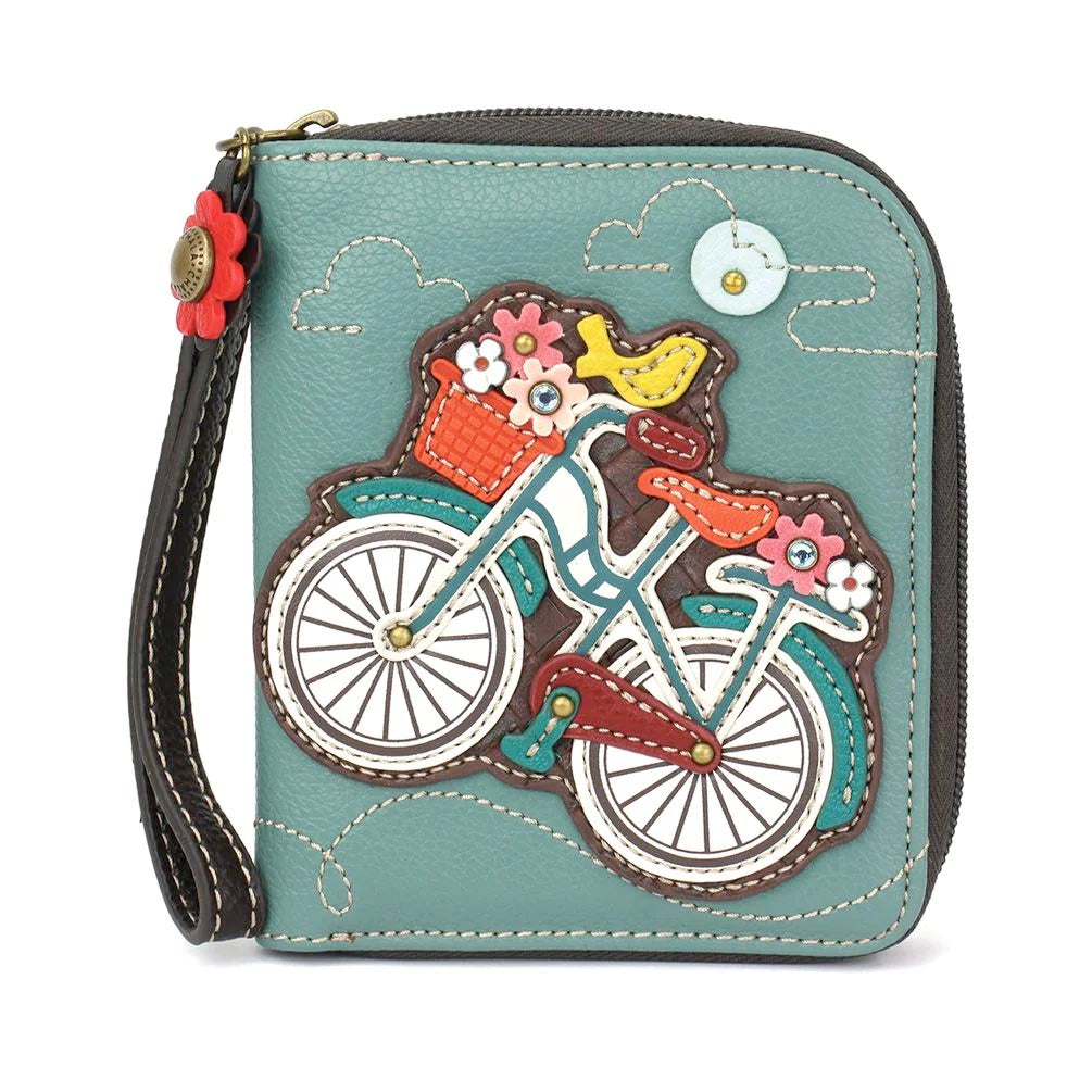 Bicycle Zip-Around Wallet in Teal