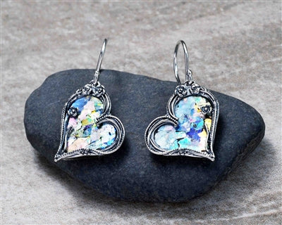 Unwavering Heart Roman Glass Earrings