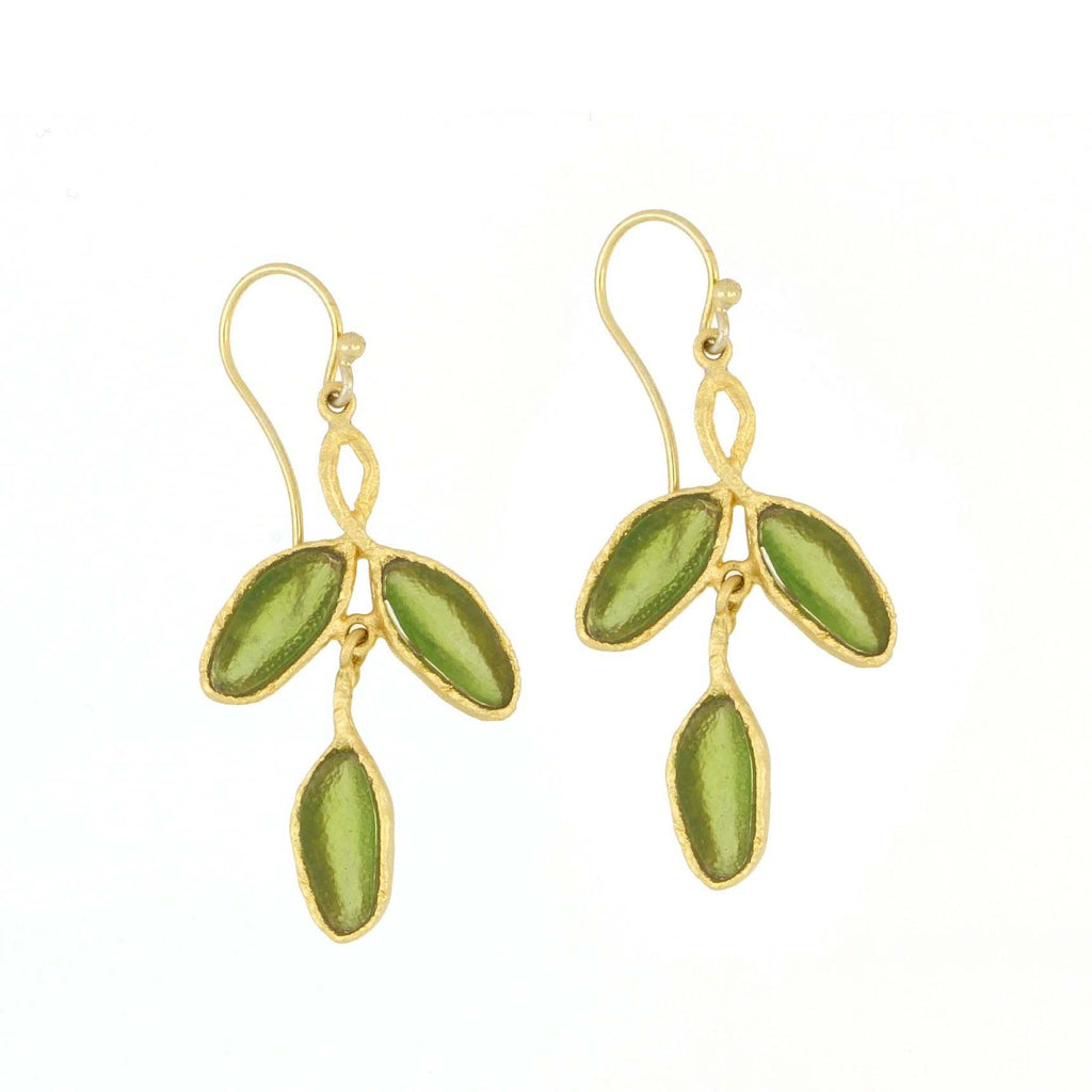 Sage 3-Leaf Drop Olive Wire Earrings by Michael Michaud
