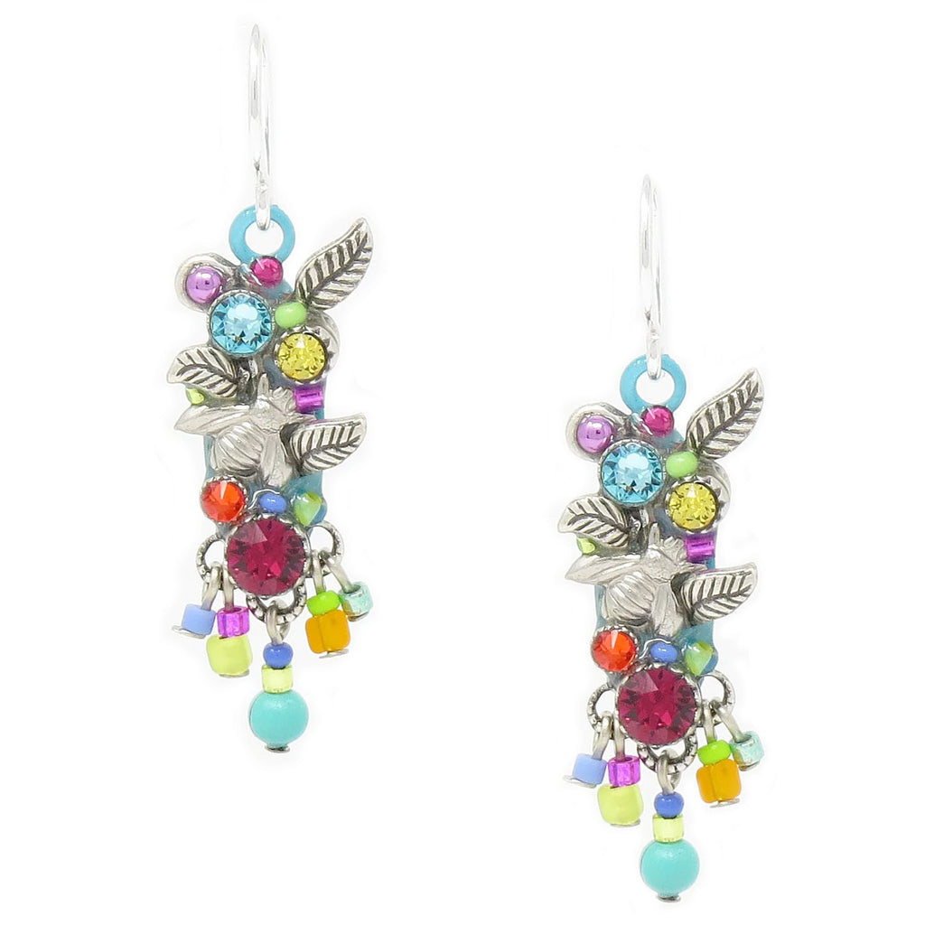 Multi Color Long Botanical Bee Earrings by Firefly Jewelry
