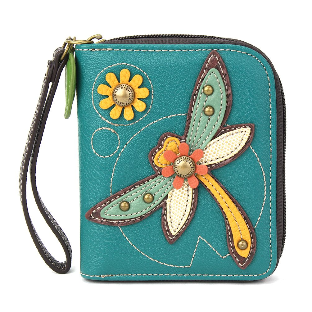 Dragonfly Zip-Around Wallet in Turquoise