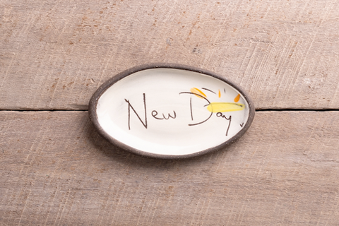 New Day Hand Painted Ceramic Mini Oval
