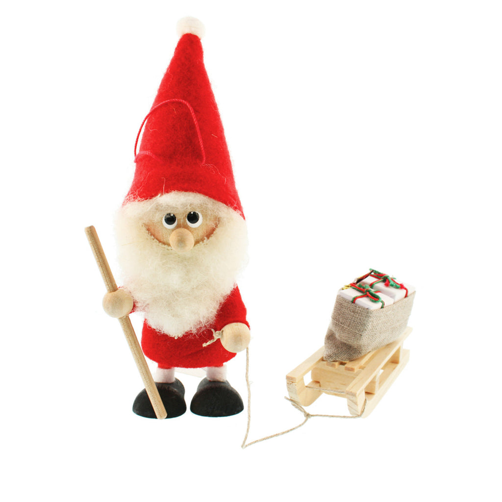 Christmas Elf with Sled And Present Handcrafted Wooden Ornament