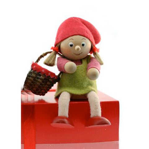 Sitting Girl with Basket Handcrafted Wooden Ornament