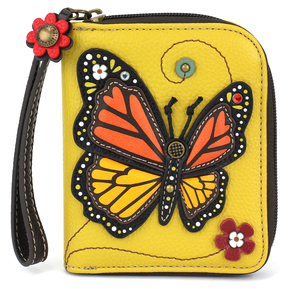 Monarch Butterfly Zip-Around Wallet in Mustard