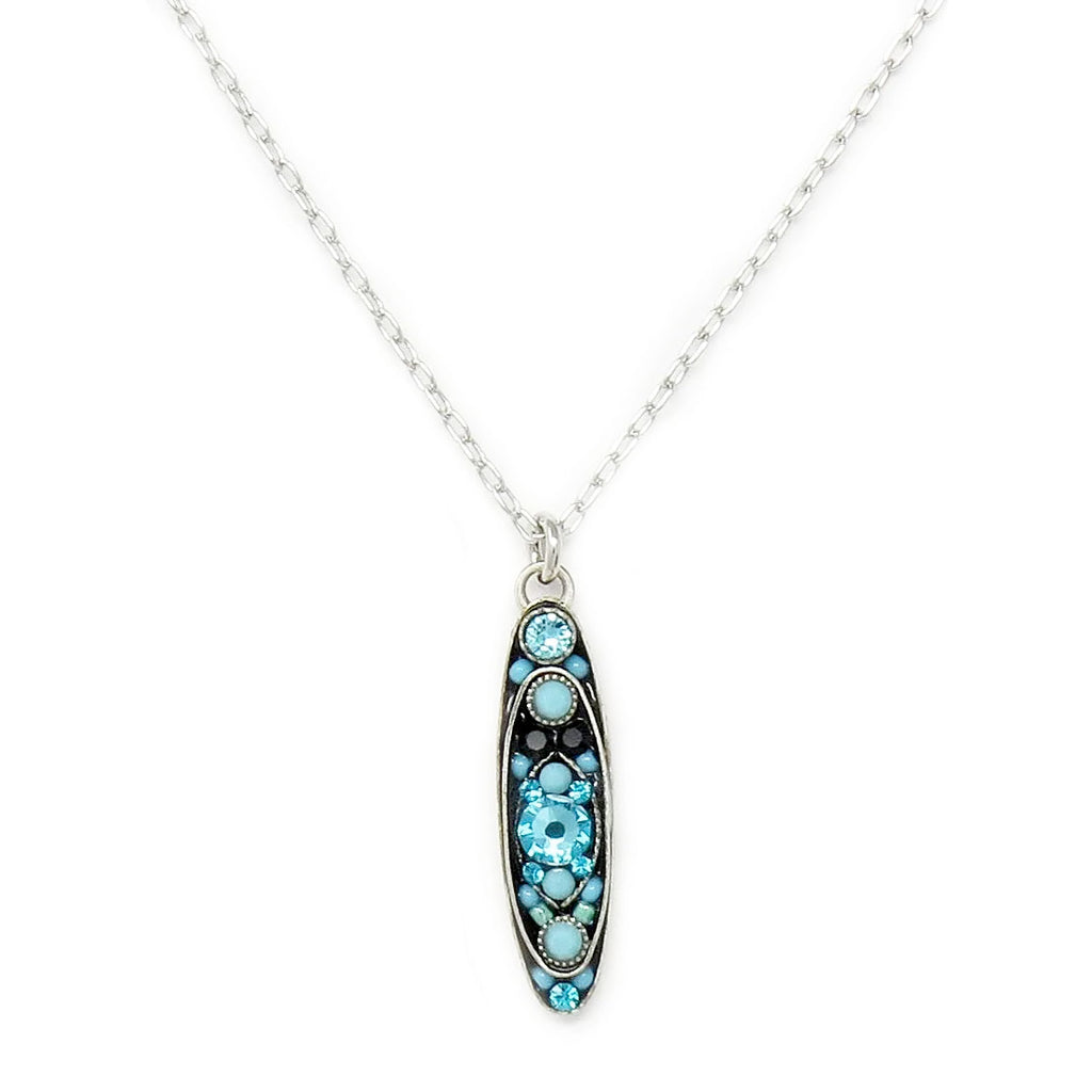Turquoise Sparkle Long Oval Pendant Necklace by Firefly Jewelry