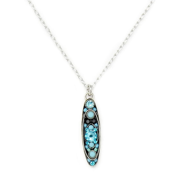 Turquoise Sparkle Long Oval Pendant Necklace by Firefly Jewelry