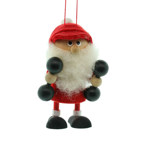 Elf with Dumbbells Handcrafted Wooden Ornament