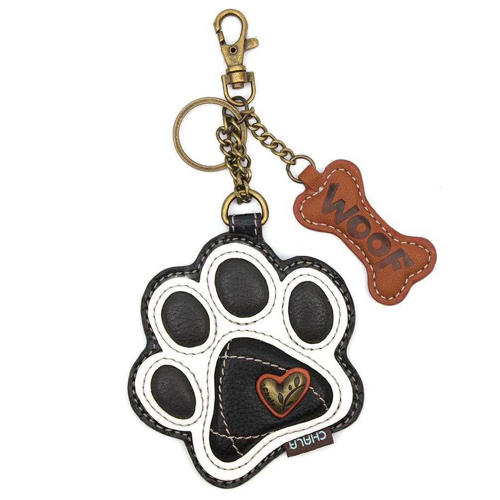 Paw Print Coin Purse and Key Chain in Black and White