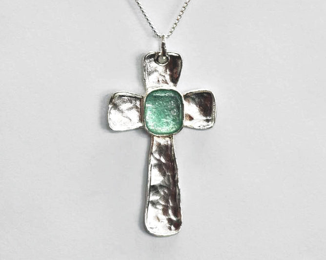 Elegant Large Cross Roman Glass Necklace