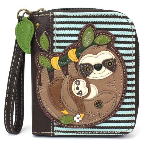 Sloth Family Zip-Around Wallet in Blue Stripe