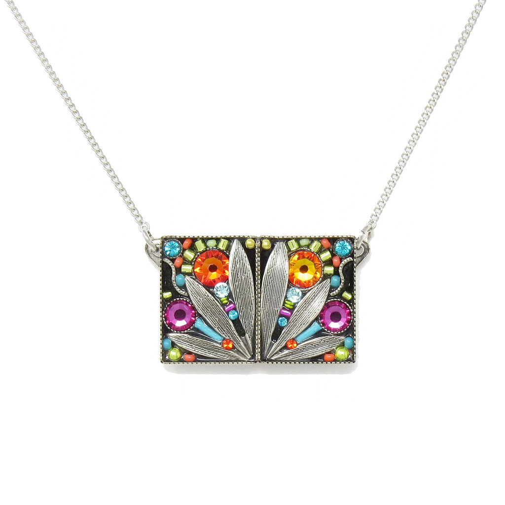 Multi Color Botanical Square Leaf Pendant Necklace by Firefly Jewelry