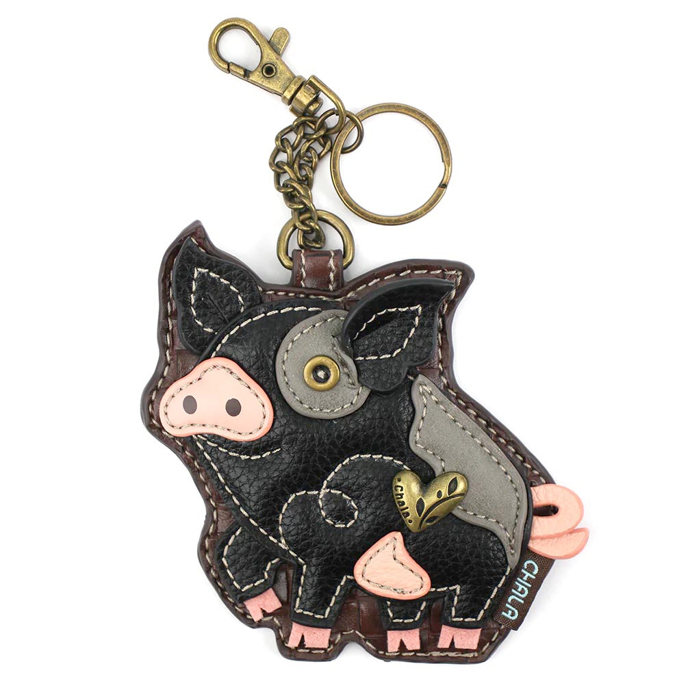 Spotted Pig Coin Purse and Key Chain in Black