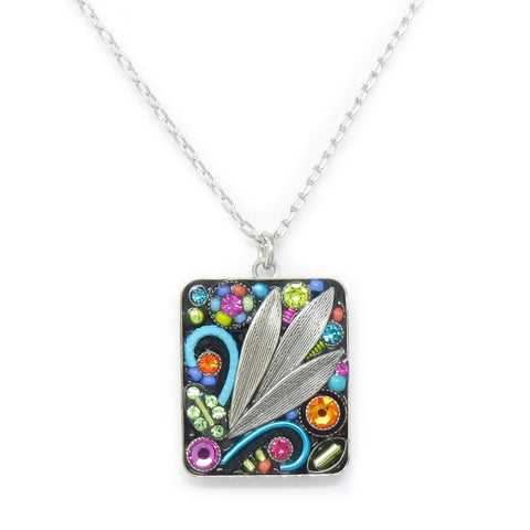 Multi Color Botanical Rectangle Pendant Necklace by Firefly Jewelry