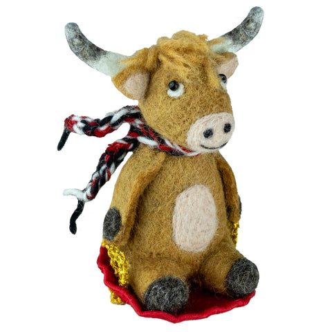 Sledding Highland Cow Wool Ornament