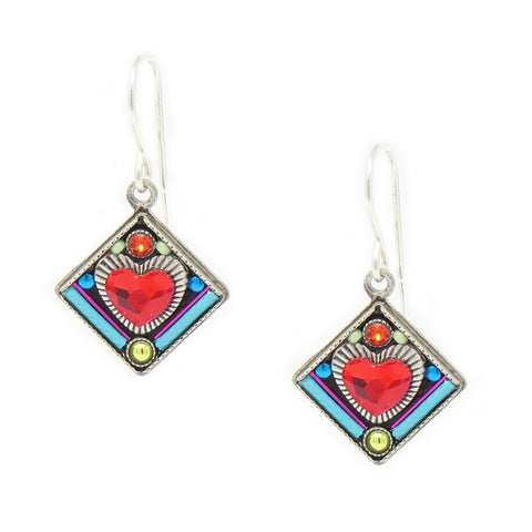 Multi Color Heart in Diamond Shape Earrings by Firefly Jewelry