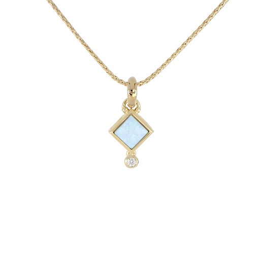 Opalas do Mar Blue Opal Diamond Pendant with Cubic Zirconia Gold Necklace by John Medeiros