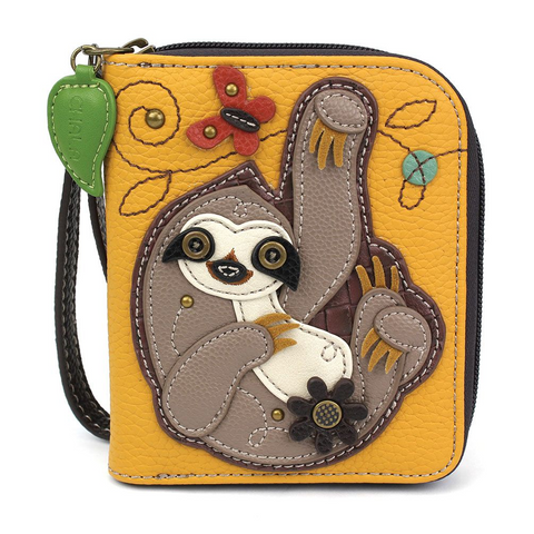 Sloth Zip-Around Wallet in Yellow