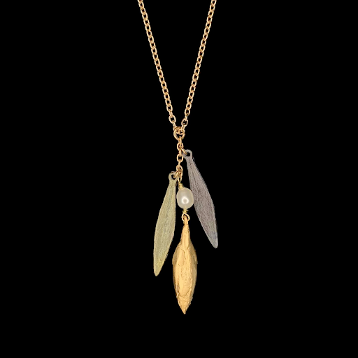 Leaf & Bud 16 Inch Adjustable Dainty Pendant Necklace by Michael Michaud