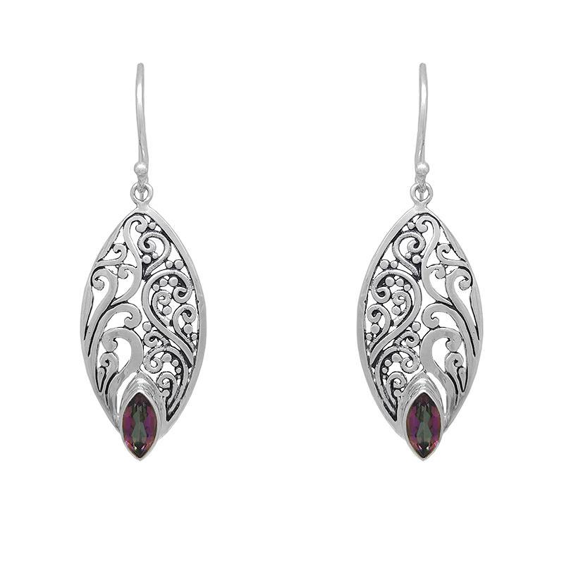 Sterling Silver Dangle with Curls and Marquis Mystic Topaz Earrings