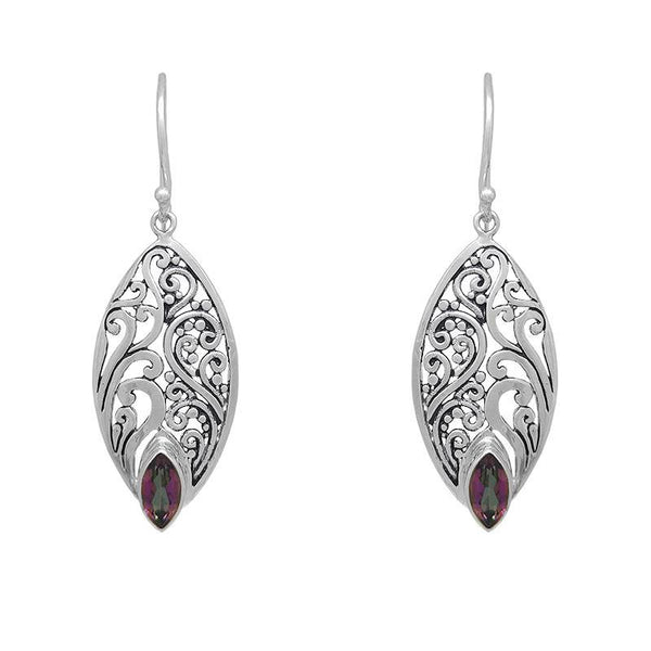 Sterling Silver Dangle with Curls and Marquis Mystic Topaz Earrings