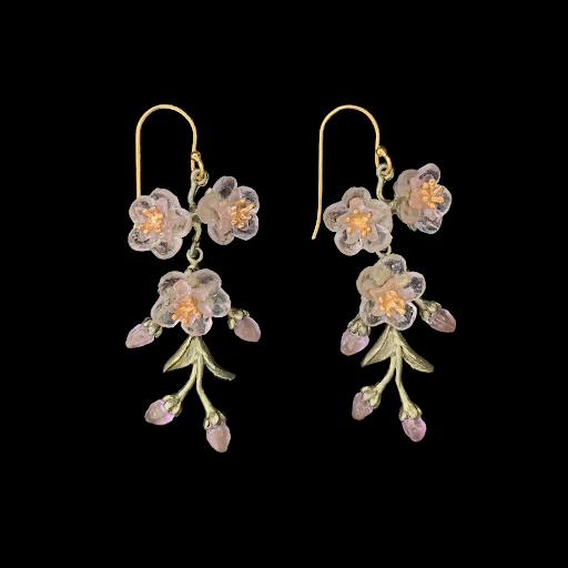 Peach Blossom 3-Flower Drop Wire Earrings by Michael Michaud