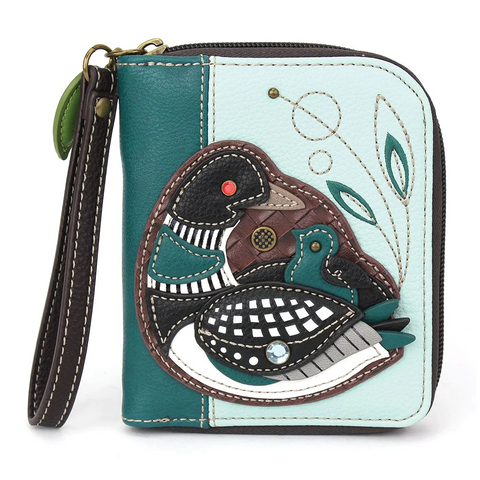 Loon Bird Zip-Around Wallet in Blue