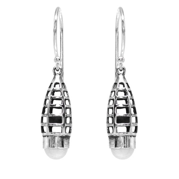 Sterling Silver Cage with Pearl Drop Earrings