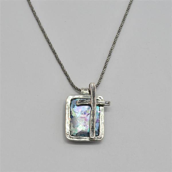 Cross Overlay - Patina Roman Glass Necklace