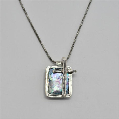 Cross Overlay - Patina Roman Glass Necklace