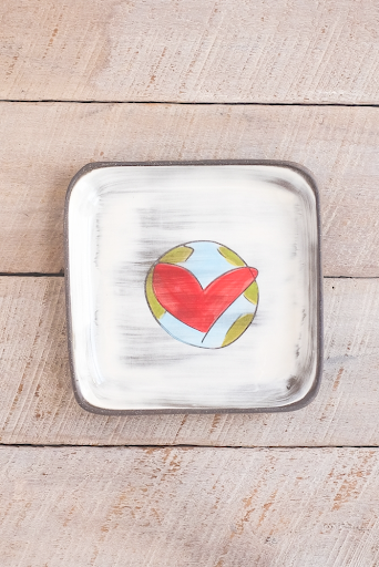 Love Rules Hand Painted Ceramic Small Square Plate