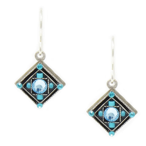 Turquoise Checkerboard Diamond Shape Earrings by Firefly Jewelry