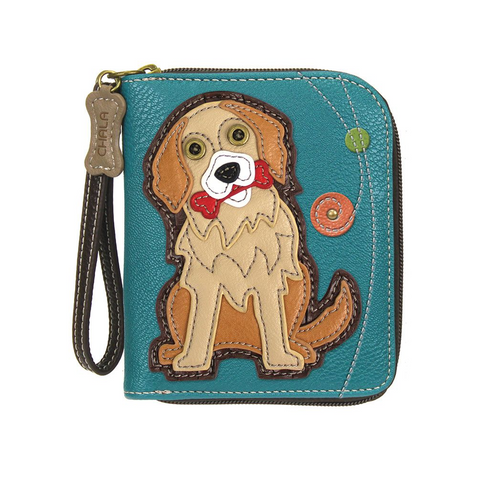 Golden Retriever Zip-Around Wallet in Turquoise