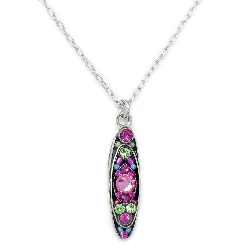 Rose Sparkle Long Oval Pendant Necklace by Firefly Jewelry