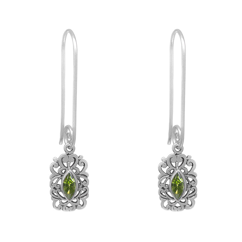 Sterling Silver Long Dangle with Peridot Marquise Cut Earrings