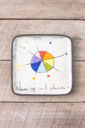 Show Up and Shine Hand Painted Ceramic Small Square Plate