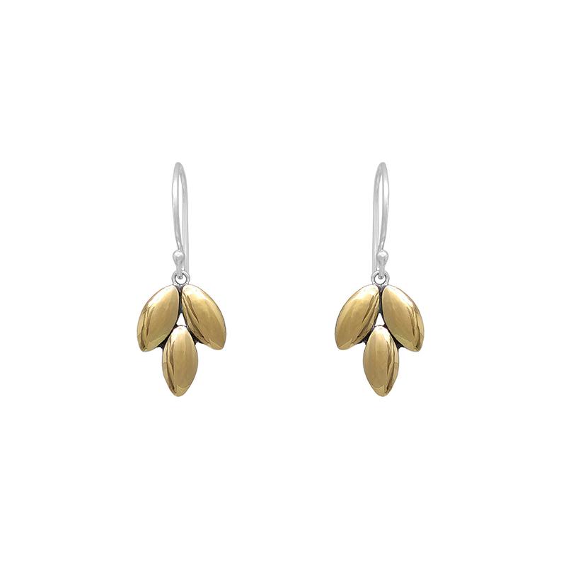 Sterling Silver with 22k Gold Three Leaf Dangle Earrings