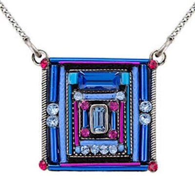Sapphire Architectural Square Pendant Necklace by Firefly Jewelry