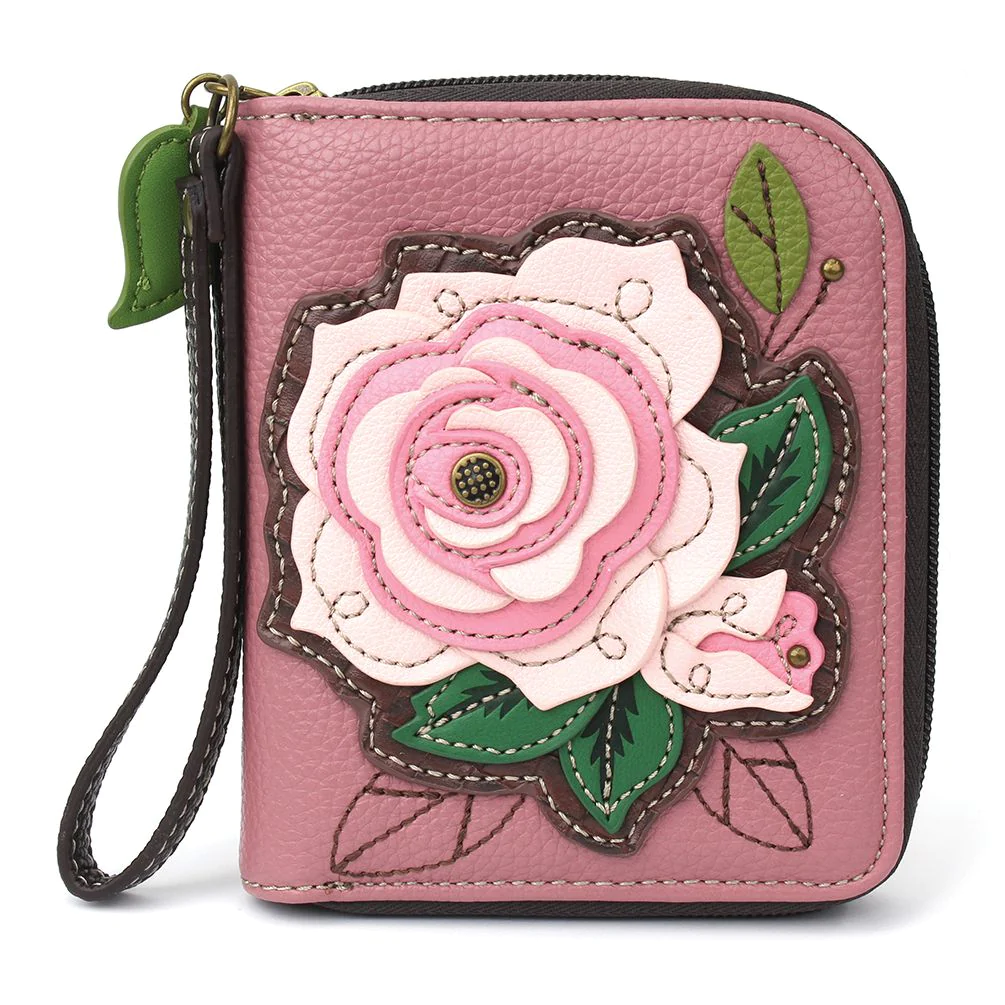 Pink Rose Zip-Around Wallet in Pink