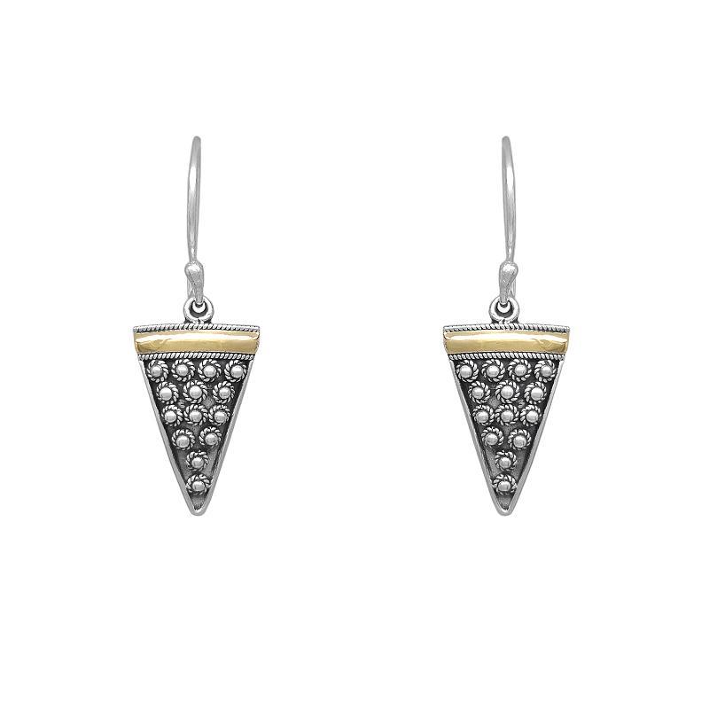 Sterling Silver Triangular with 22k Gold Bar Dangle Earrings