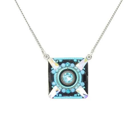 Turquoise Architectural Square Pendant Necklace by Firefly Jewelry