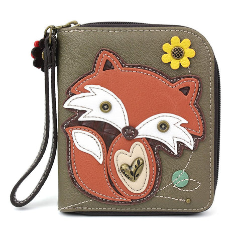 Fox Zip-Around Wallet in Olive