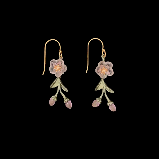Peach Blossom Dainty Flower Drop Wire Earrings by Michael Michaud