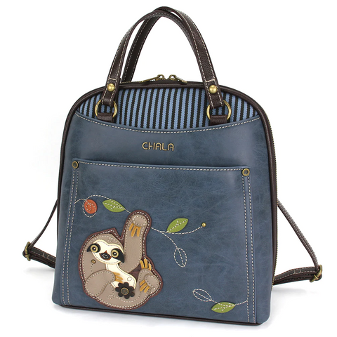 Sloth Convertible Backpack Purse in Blue