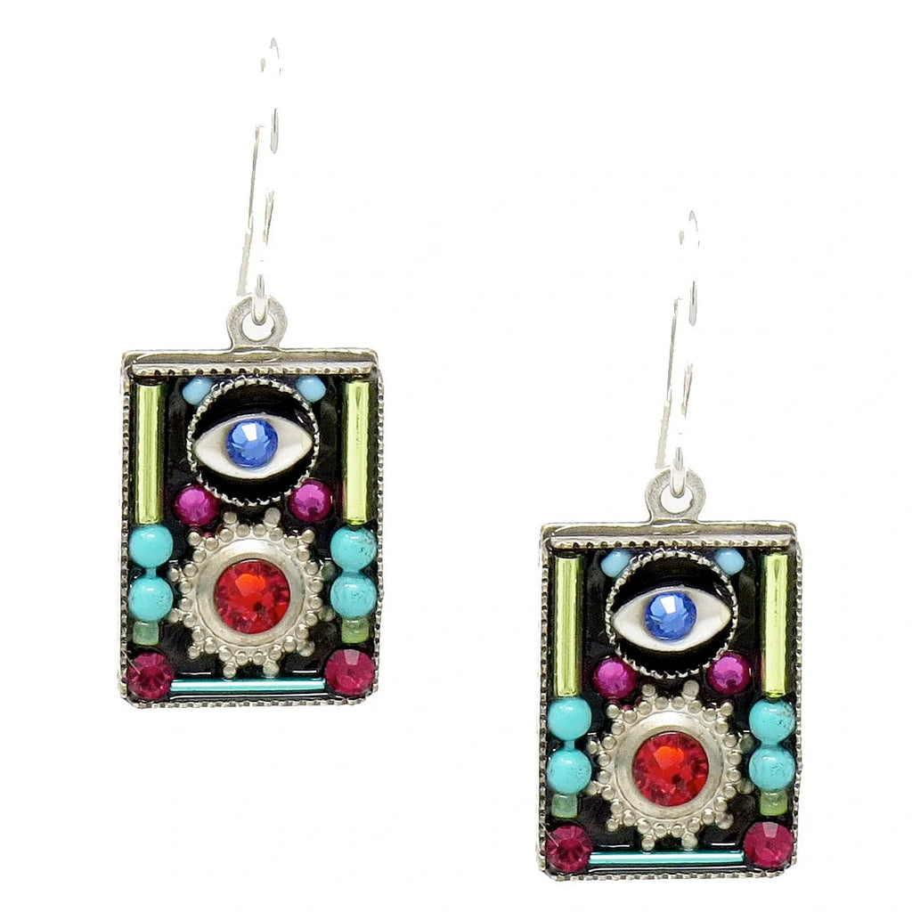 Multi ColorTalisman Rectangle Evil Eye Earrings by Firefly Jewelry